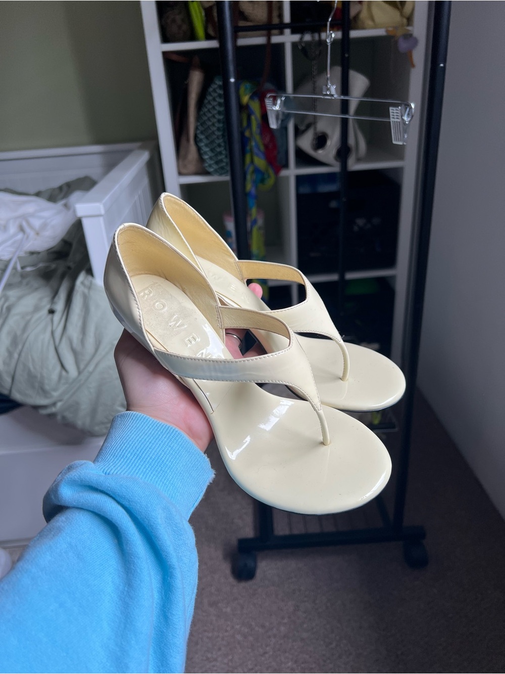 Rowenn Butter Yellow Patent Thong Heeled Sandals